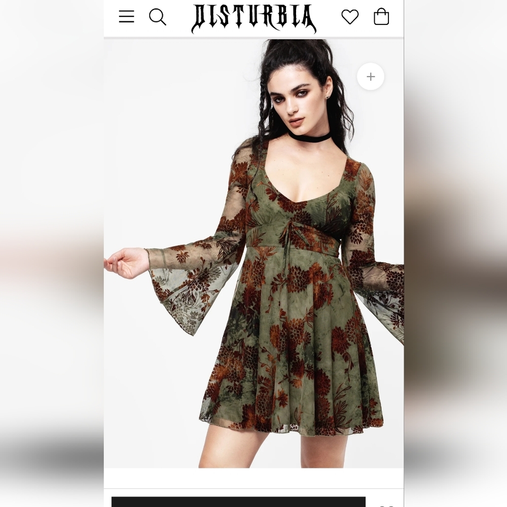 Disturbia Green Floral Bell Sleeve Dress
